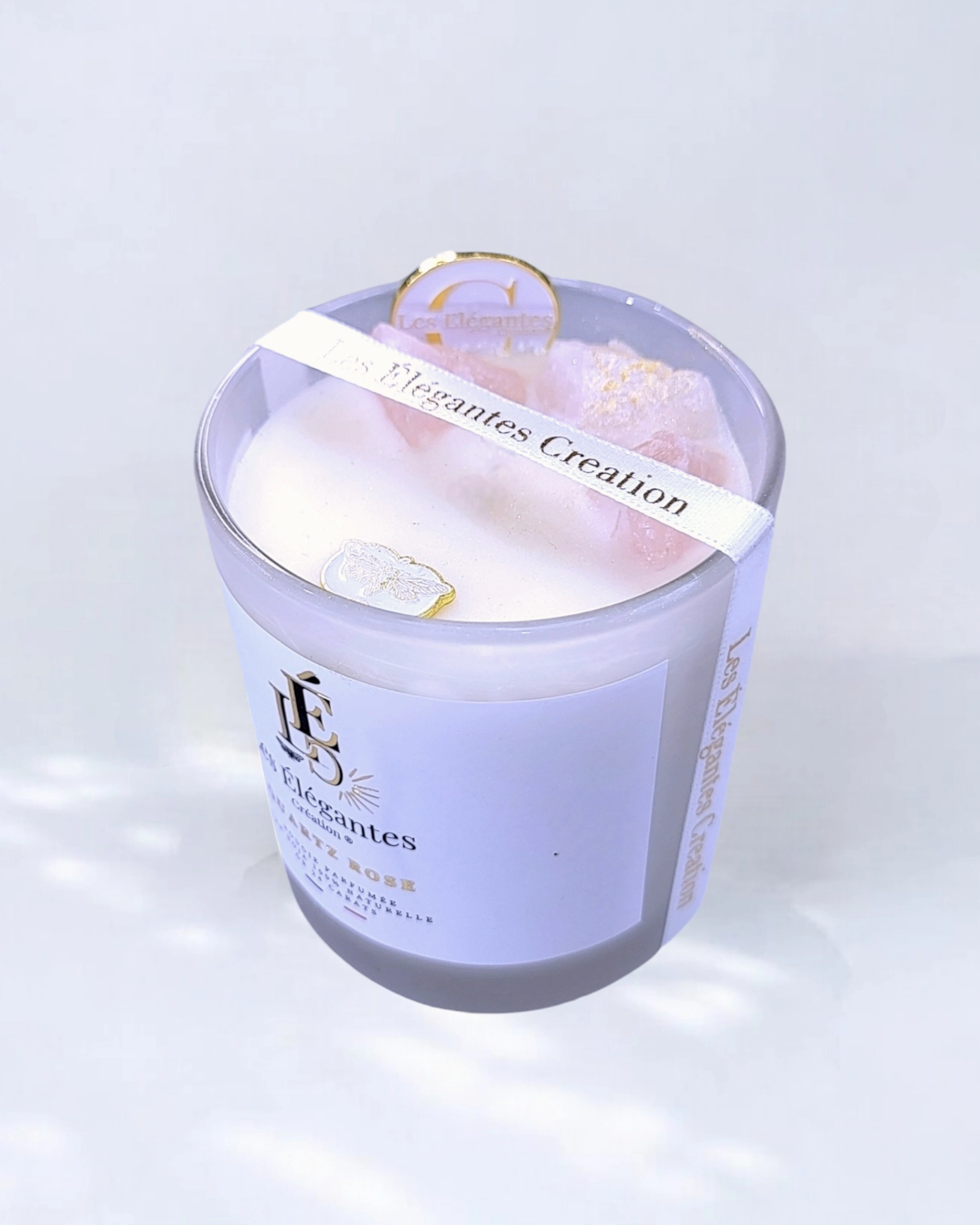 bougie lithothérapie pierre de quartz rose parfumé lotus blanc