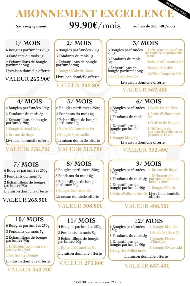 Abonnement Excellence version smartphone Calendrier abonnement bougie Excellence